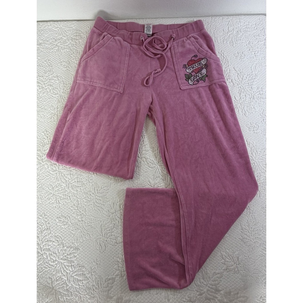 Ed Hardy Y2K Audiguier Tracksuit XL Pink Velour Tattoo Bling Graphic RARE USA - Picture 8 of 11
